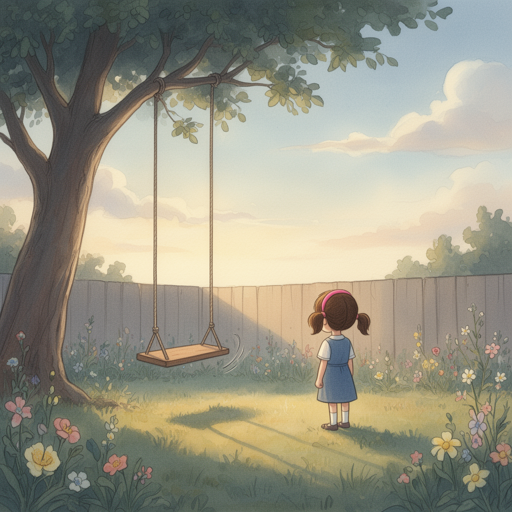 An empty swing sways in the wind