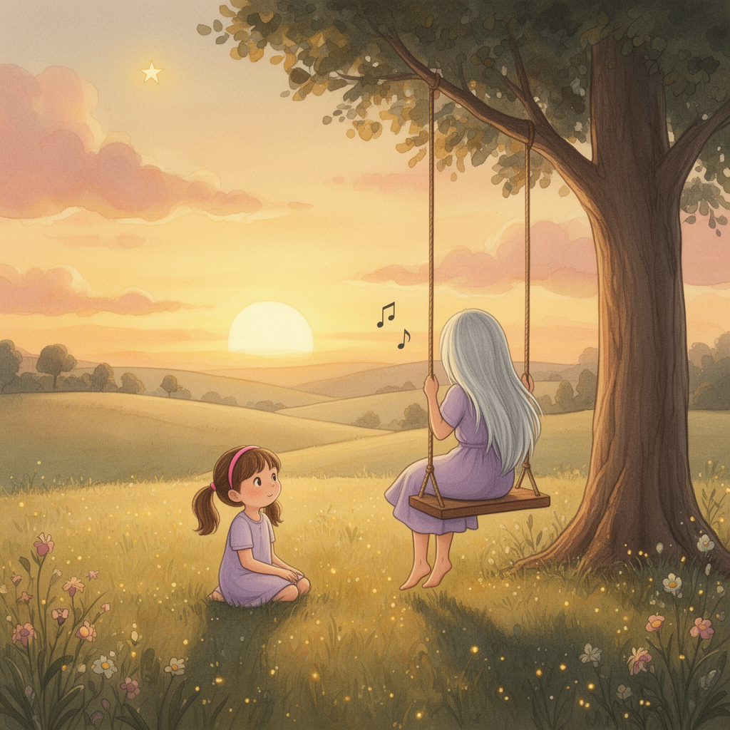 Betty sings on the swing at sunset